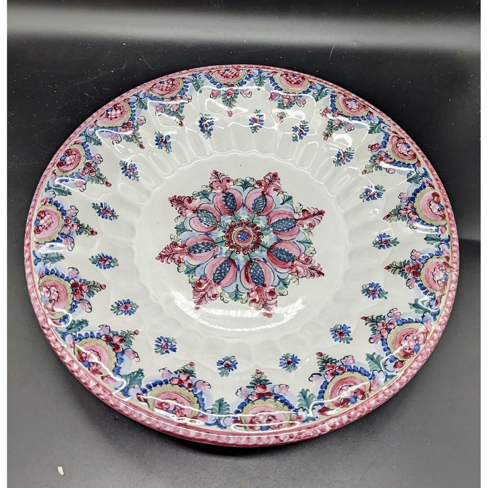 Handmade Ceramic Floral Charger Decorative Wall Plate 13.25" Flower Red Blue